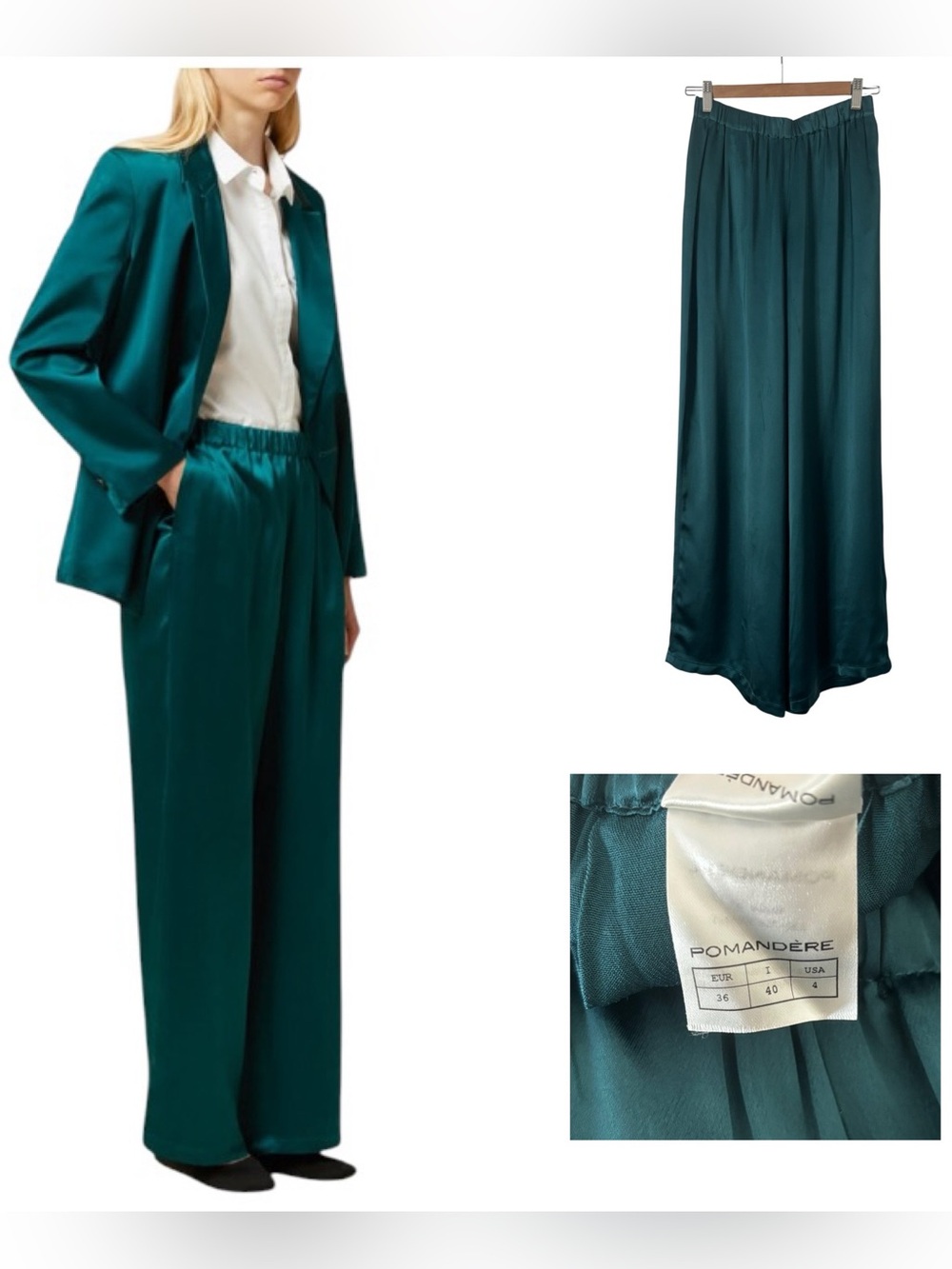Pomandere Petrol Satin Wide Trousers - Picture 1 of 4